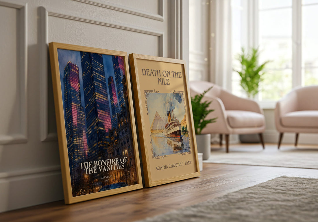 The Bonfire of the Vanities watercolour print framed by window – literary home decor