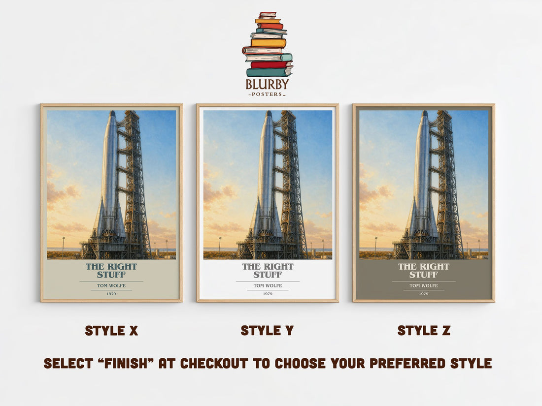 The Right Stuff book cover print in frame leaning in hallway – non fiction wall art (mockup)