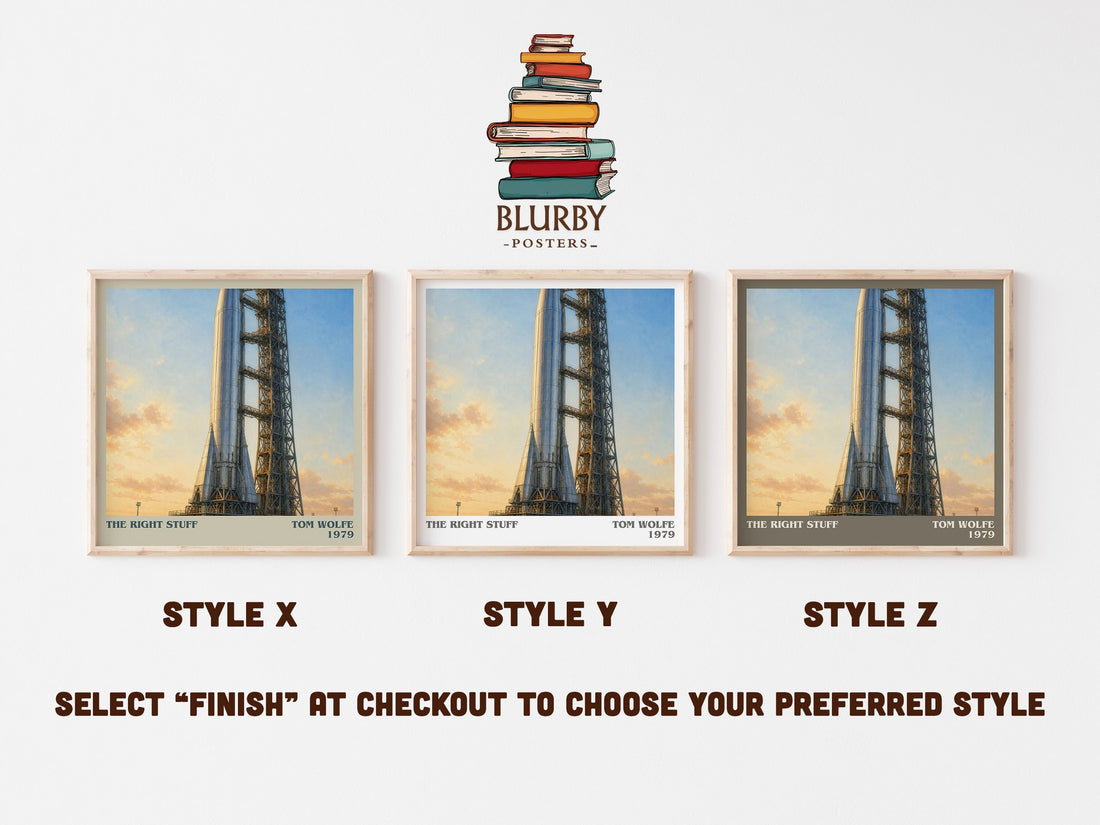 The Right Stuff literary print in frame leaning in hallway – non fiction wall art (mockup)