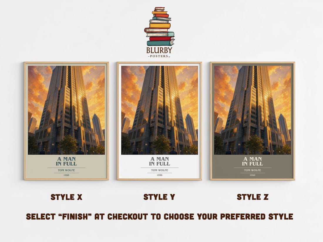 A Man in Full book cover print in frame leaning in hallway – contemporary fiction wall art (mockup)