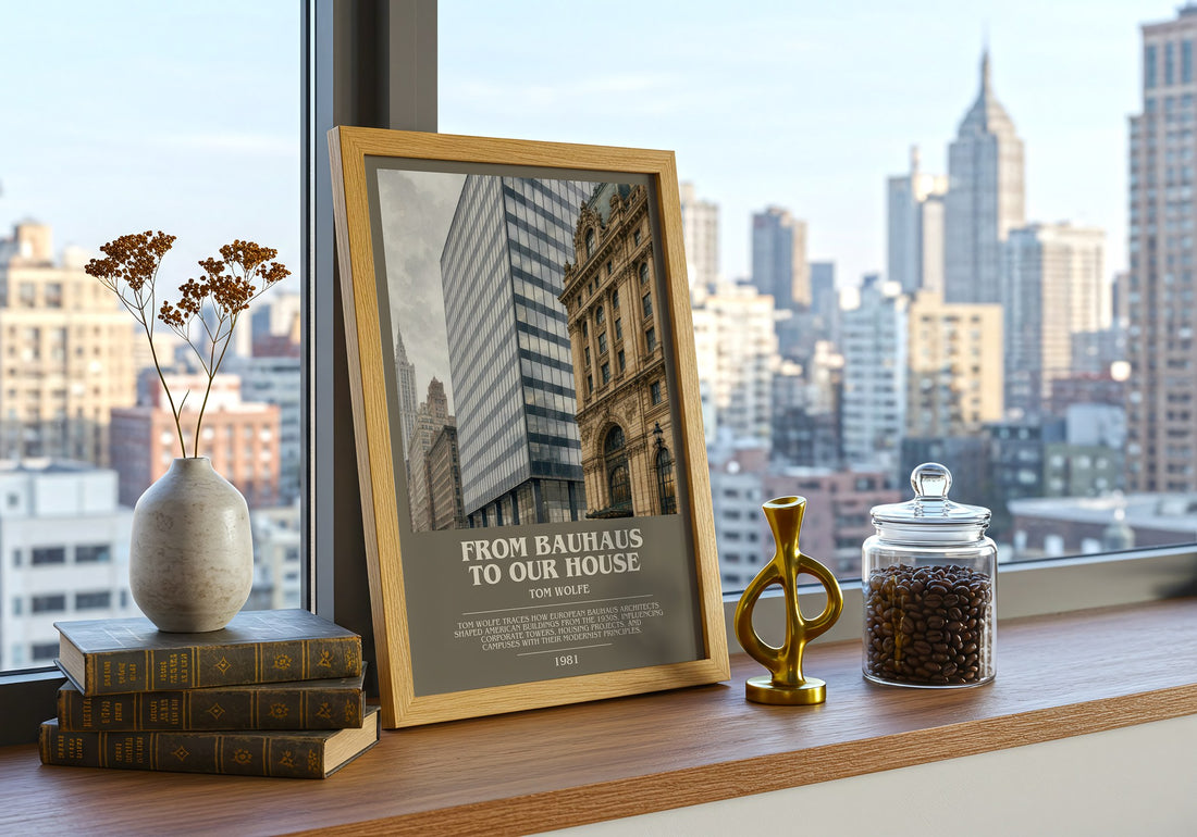From Bauhaus to our house bookish print framed by window – literary home decor