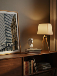From Bauhaus to our house watercolour print on bookshelf – Tom Wolfe fan gift