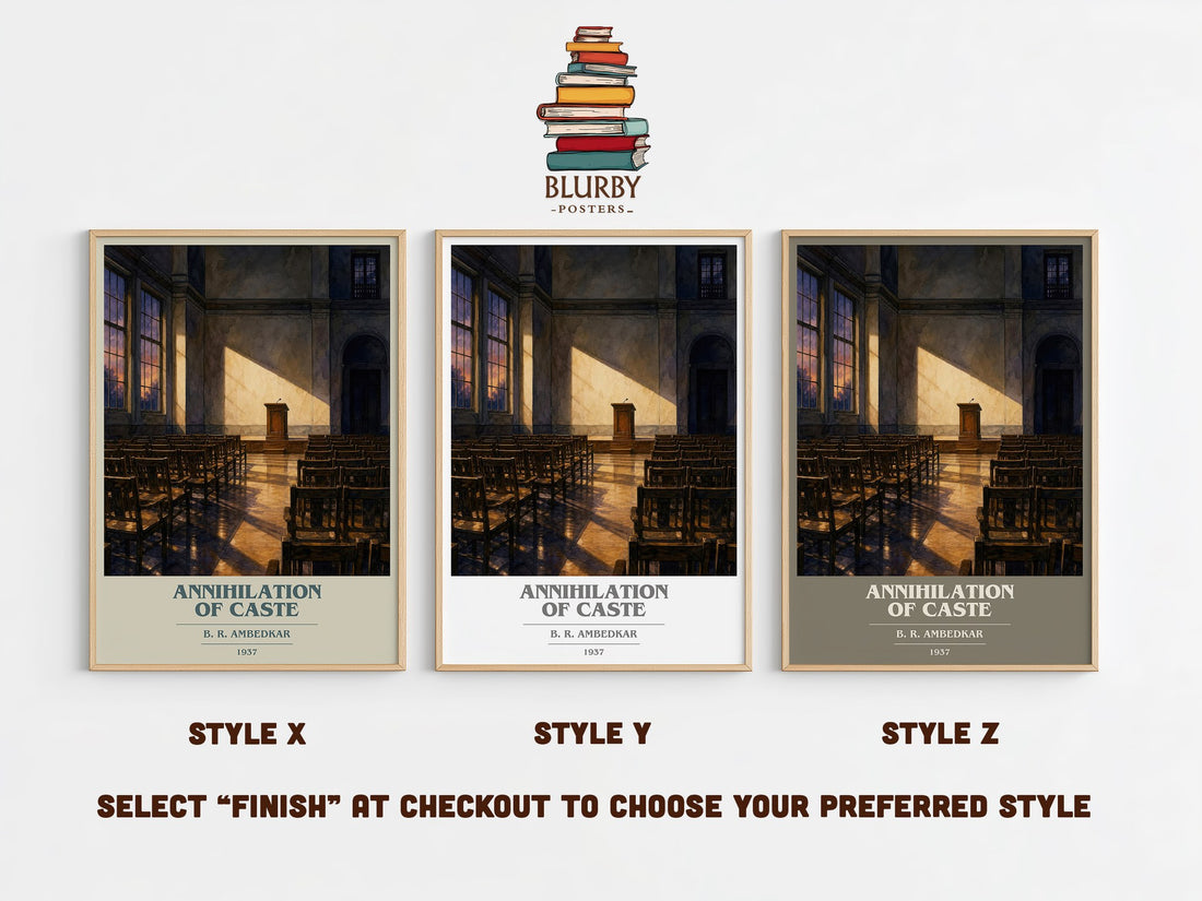 Annihilation of caste book cover print in frame leaning in hallway – philosophy wall art (mockup)