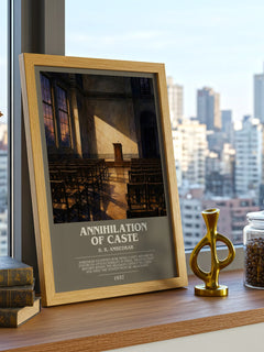 Annihilation of caste bookish print framed by window – literary home decor