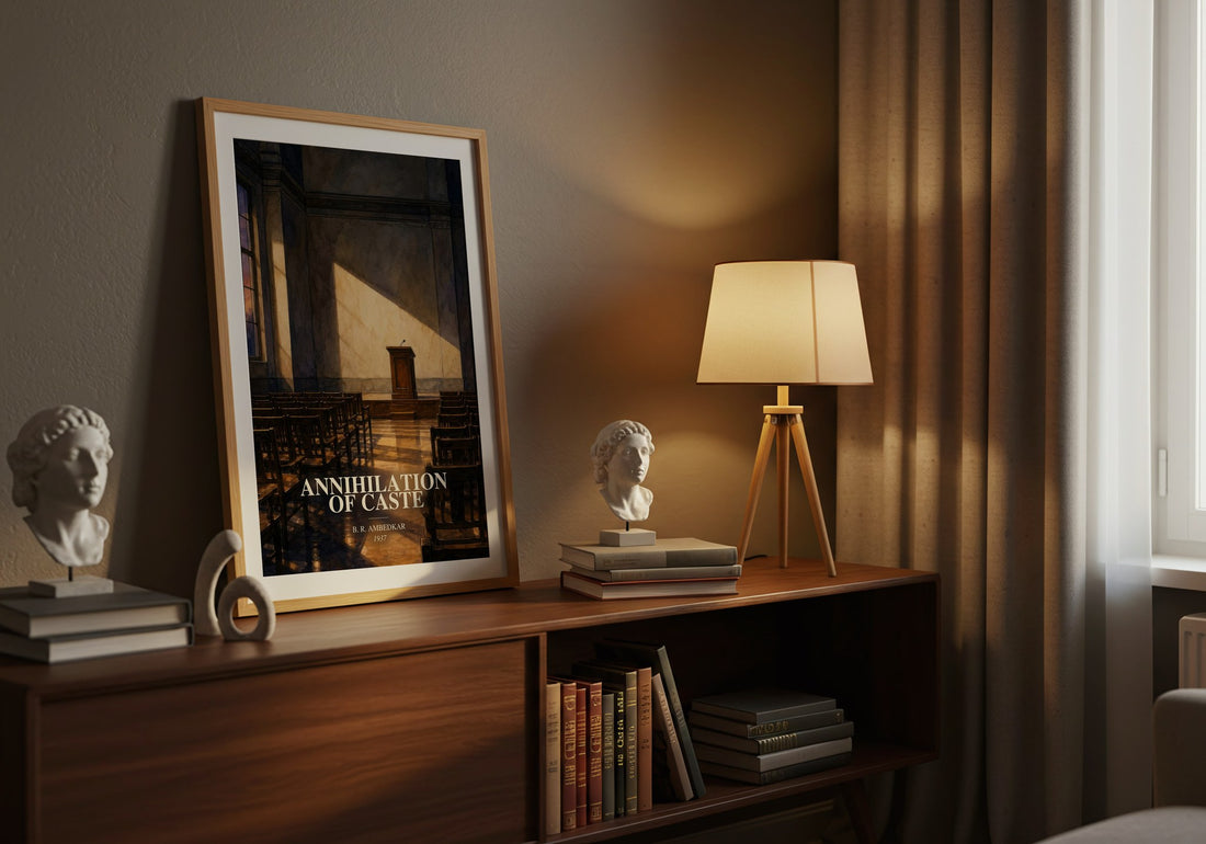 Annihilation of caste watercolour print on bookshelf – B. R. Ambedkar fan gift