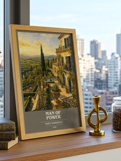 Man of power book cover print framed by window – literary home decor