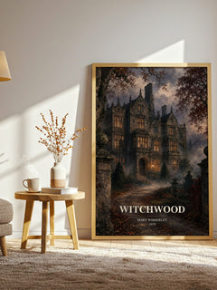 Witchwood watercolour print in frame leaning in hallway – gothic wall art