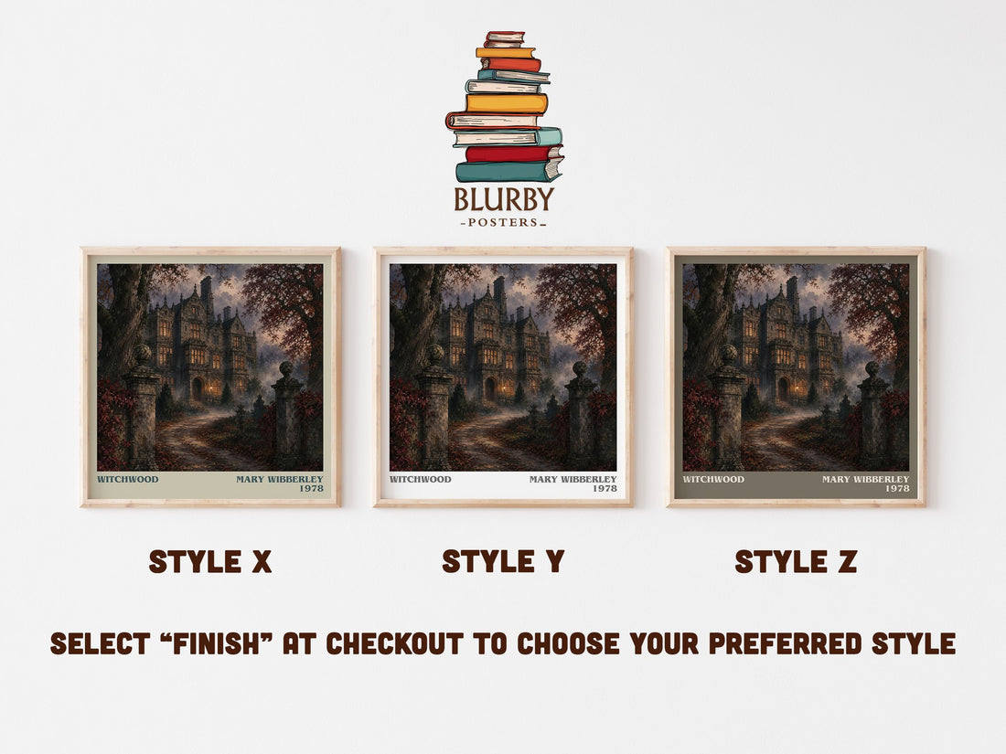 Witchwood literary print in frame leaning in hallway – gothic wall art (mockup)