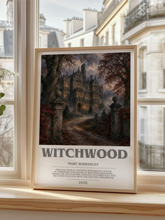 Witchwood bookish poster colour and style options – Mary Wibberley book art