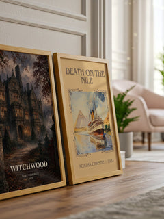 Witchwood watercolour print framed by window – literary home decor