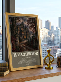 Witchwood bookish print framed by window – literary home decor