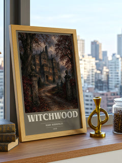 Witchwood book cover print framed by window – literary home decor