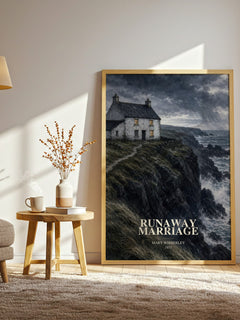 Runaway marriage watercolour print in frame leaning in hallway – romance wall art