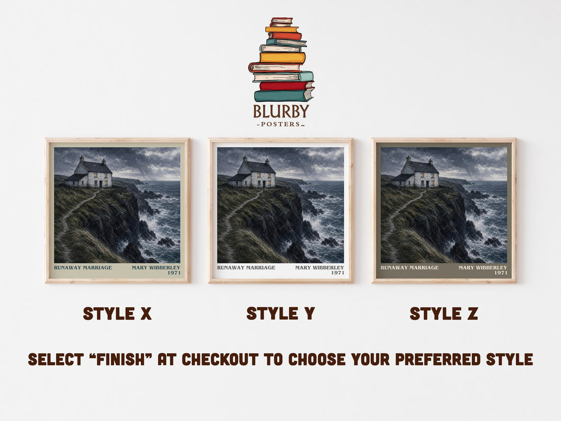 Runaway marriage literary print in frame leaning in hallway – romance wall art (mockup)