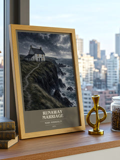 Runaway marriage book cover print framed by window – literary home decor