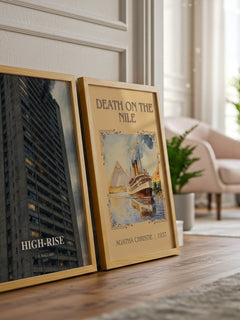 High-Rise watercolour print framed by window – literary home decor