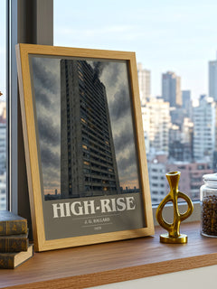 High-Rise book cover print framed by window – literary home decor