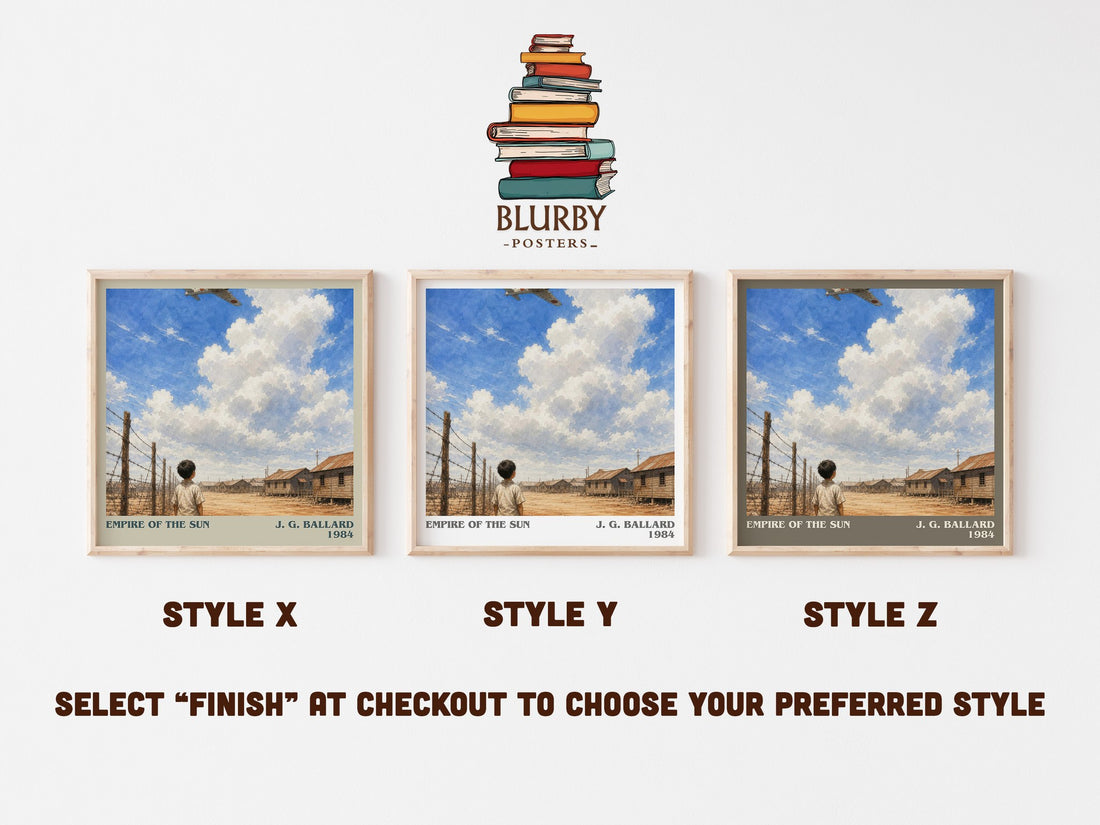 Empire of the Sun literary print in frame leaning in hallway – historical fiction wall art (mockup)