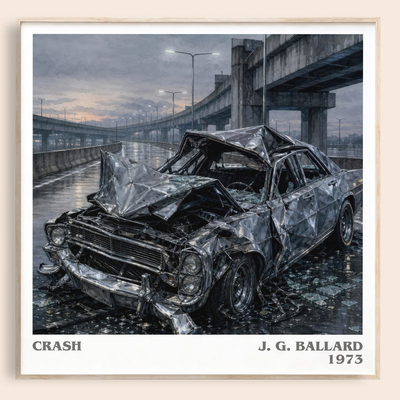 Crash literary book poster by J. G. Ballard – framed literary art print