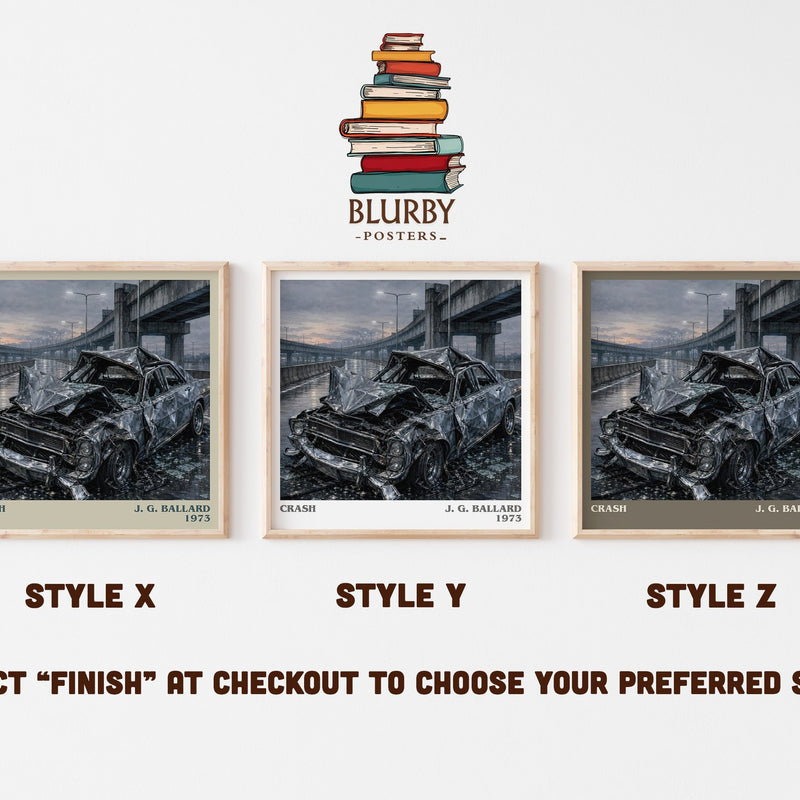Crash literary print in frame leaning in hallway – literary fiction wall art