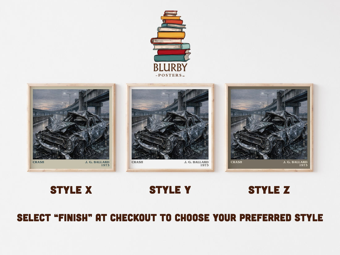 Crash literary print in frame leaning in hallway – literary fiction wall art (mockup)