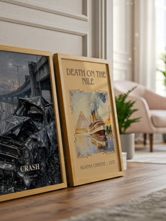 Crash watercolour print framed by window – literary home decor