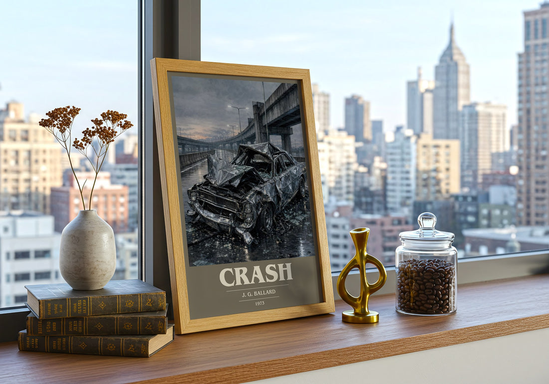 Crash book cover print framed by window – literary home decor