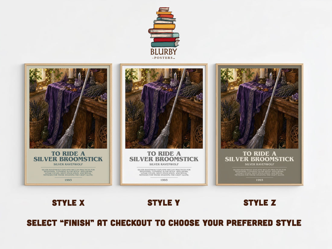 To ride a silver broomstick bookish print in frame leaning in hallway – non fiction wall art (mockup)