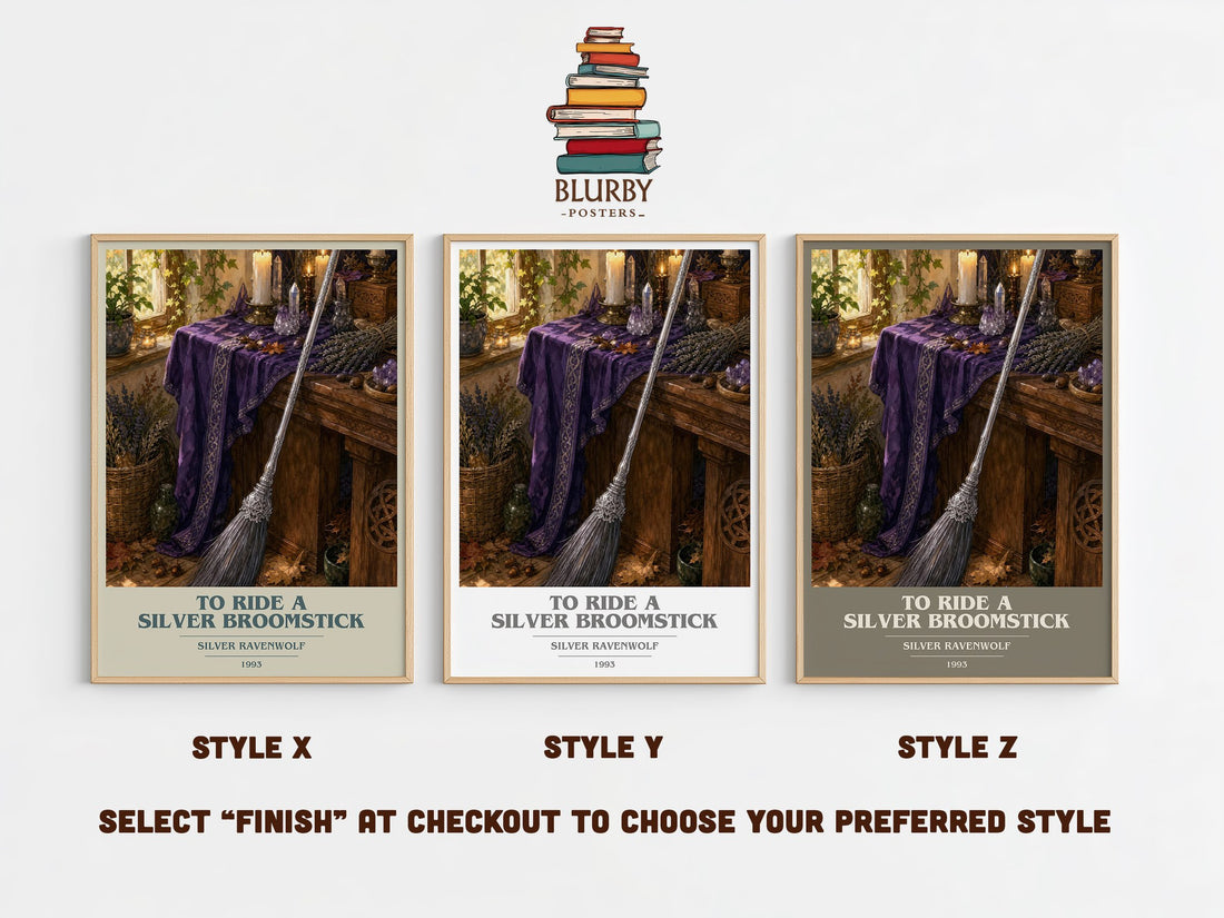 To ride a silver broomstick book cover print in frame leaning in hallway – non fiction wall art (mockup)
