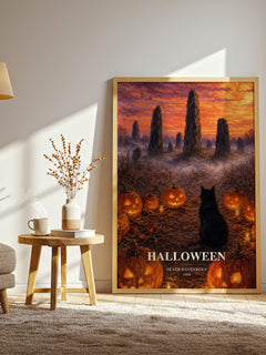 Halloween watercolour print in frame leaning in hallway – non fiction wall art