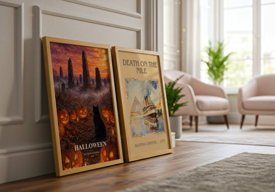Halloween watercolour print framed by window – literary home decor