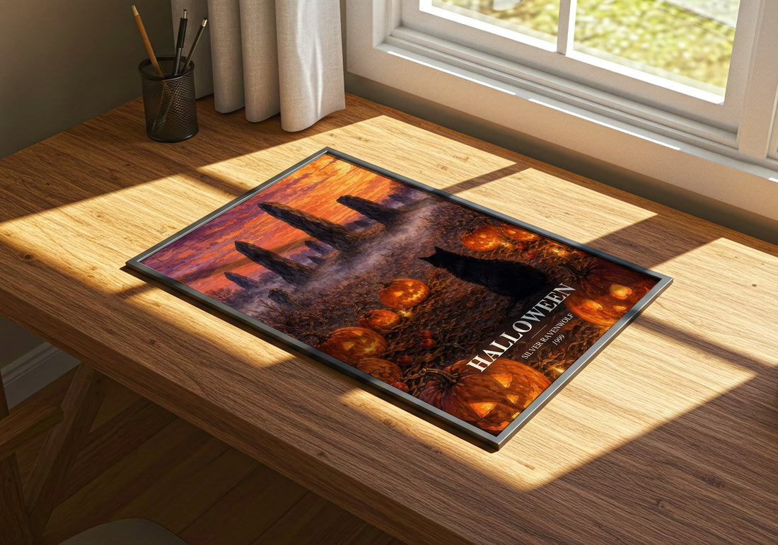 Halloween watercolour book poster framed on wall – non fiction wall art
