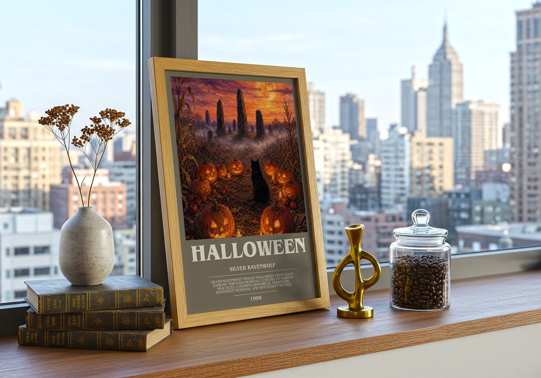 Halloween bookish print framed by window – literary home decor