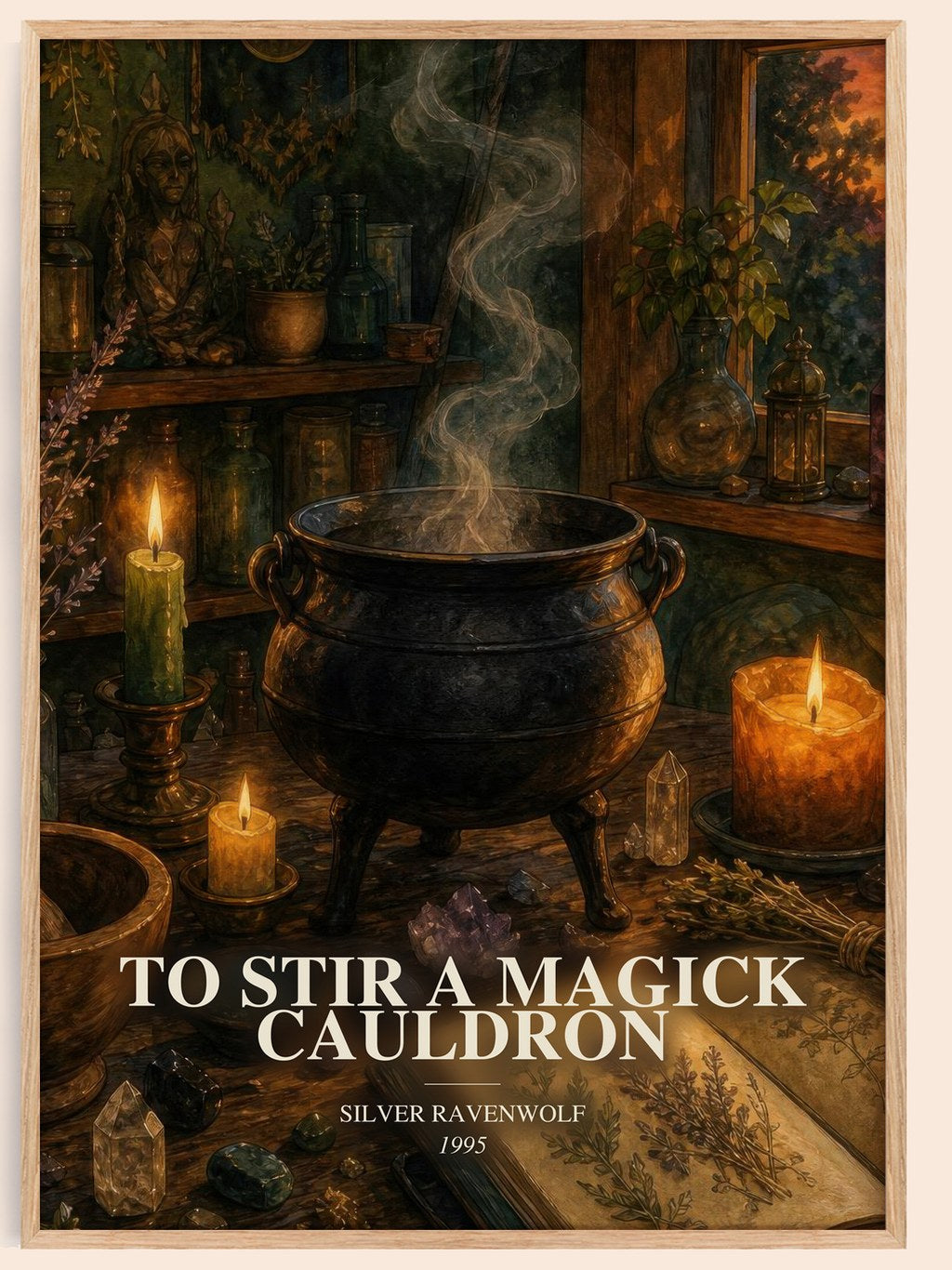 To Stir a Magick Cauldron watercolour book poster by Silver Ravenwolf – framed literary art print