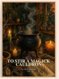 To Stir a Magick Cauldron watercolour book poster by Silver Ravenwolf – framed literary art print