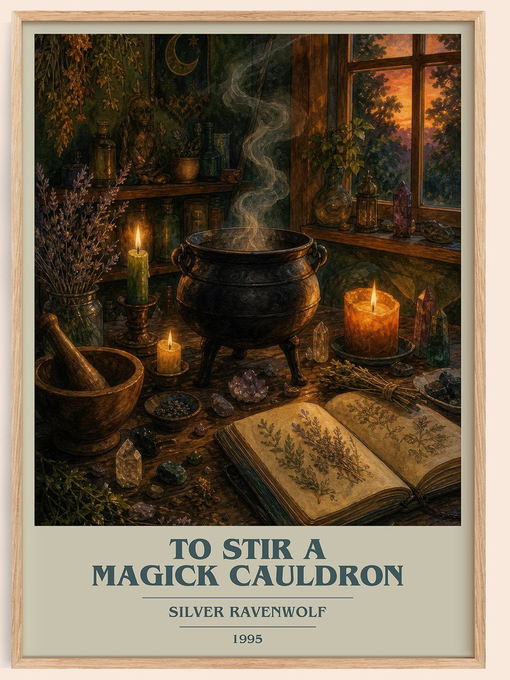 To Stir a Magick Cauldron book cover book poster by Silver Ravenwolf – framed literary art print