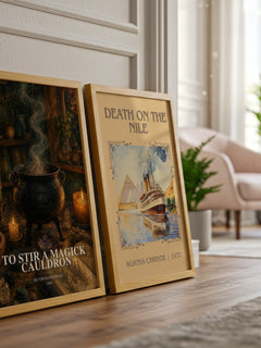 To Stir a Magick Cauldron watercolour print framed by window – literary home decor