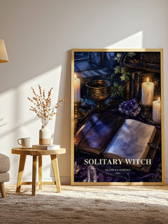 Solitary Witch watercolour print in frame leaning in hallway – non fiction wall art