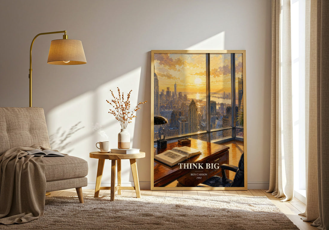 Think big watercolour print in frame leaning in hallway – memoir wall art