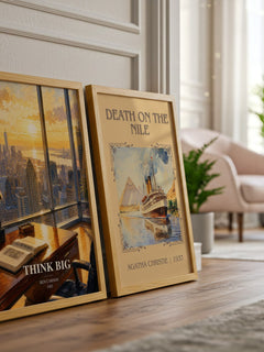 Think big watercolour print framed by window – literary home decor