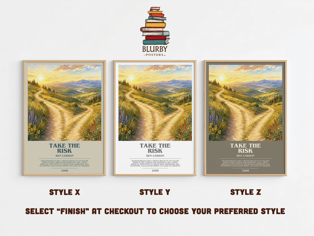 Take the risk bookish print in frame leaning in hallway – memoir wall art (mockup)