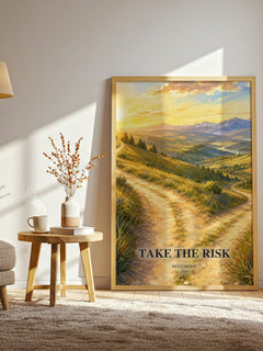 Take the risk watercolour print in frame leaning in hallway – memoir wall art