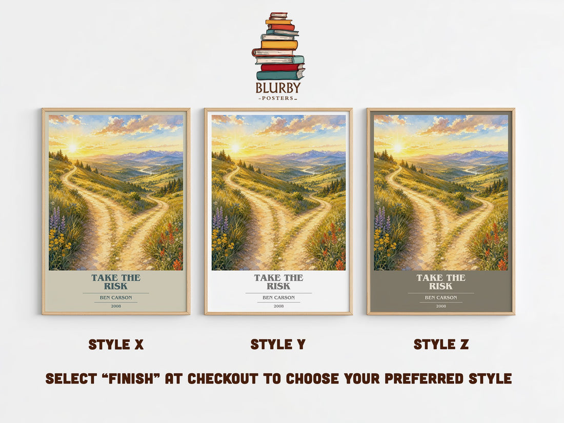 Take the risk book cover print in frame leaning in hallway – memoir wall art (mockup)