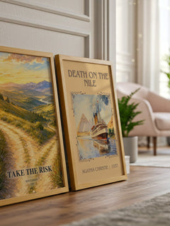 Take the risk watercolour print framed by window – literary home decor