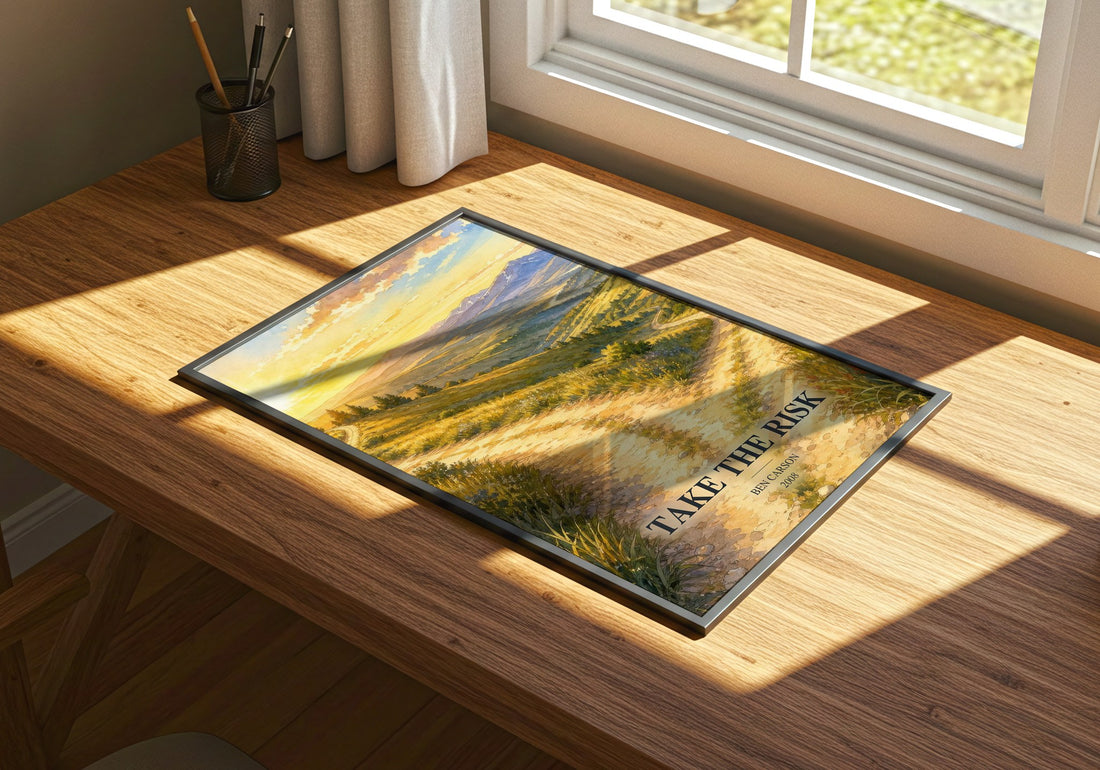 Take the risk watercolour book poster framed on wall – memoir wall art