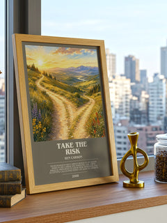 Take the risk bookish print framed by window – literary home decor
