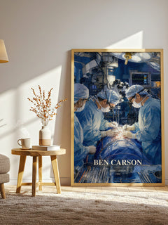 Ben Carson watercolour print in frame leaning in hallway – memoir wall art