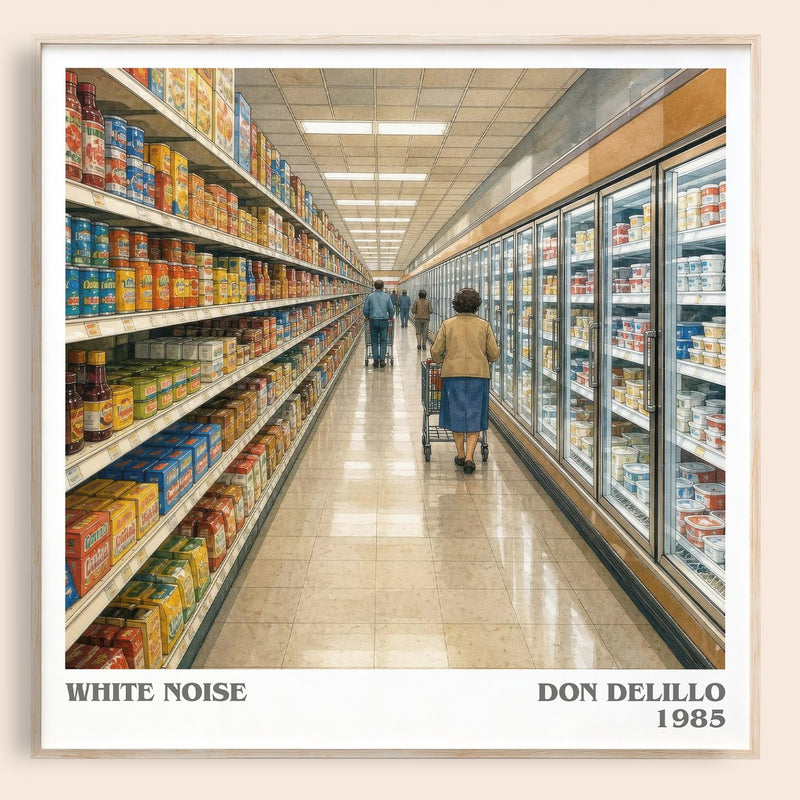White Noise literary book poster by Don DeLillo – framed literary art print