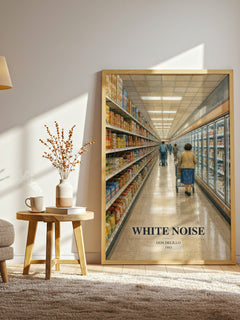 White Noise watercolour print in frame leaning in hallway – literary fiction wall art