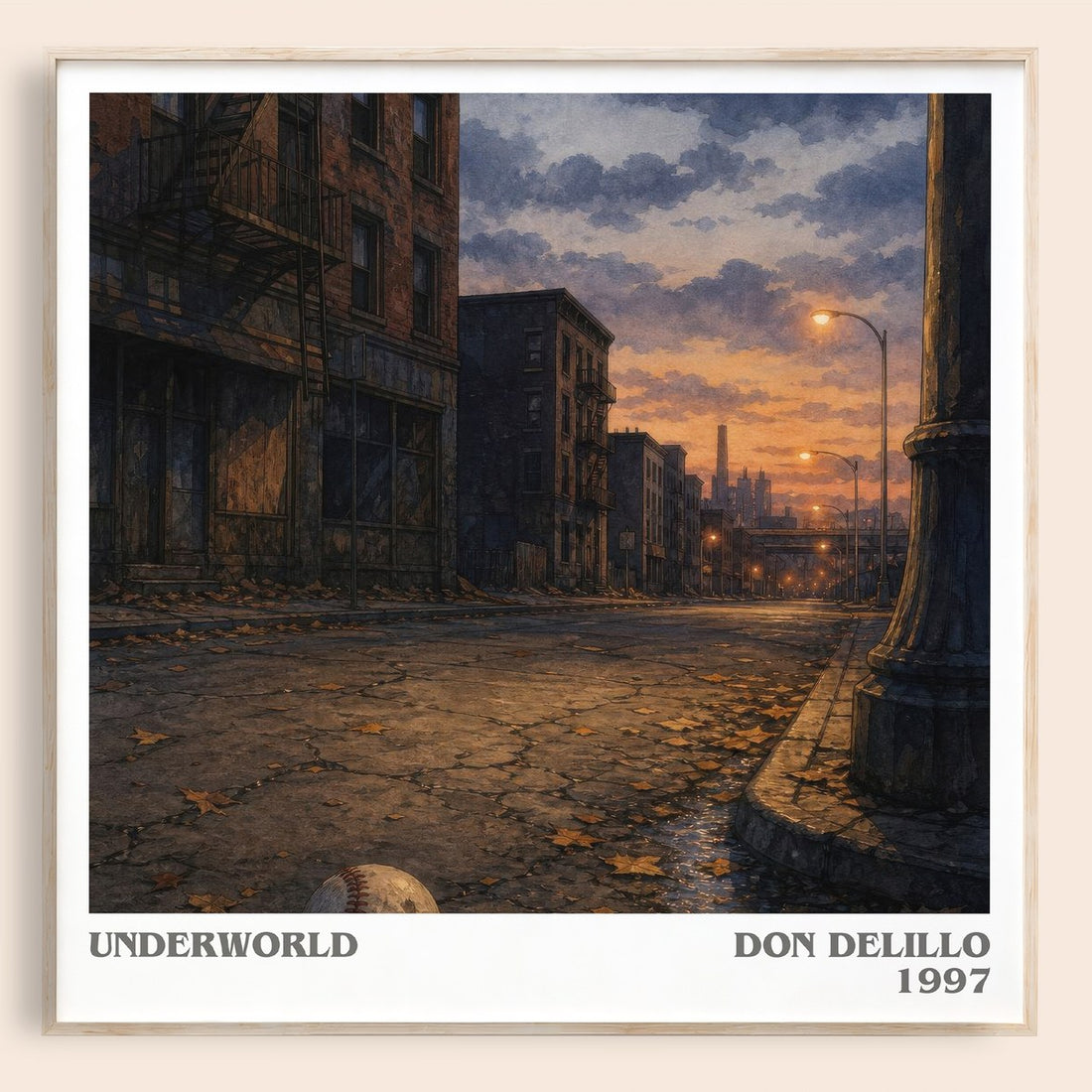 Underworld literary book poster by Don DeLillo – framed literary art print
